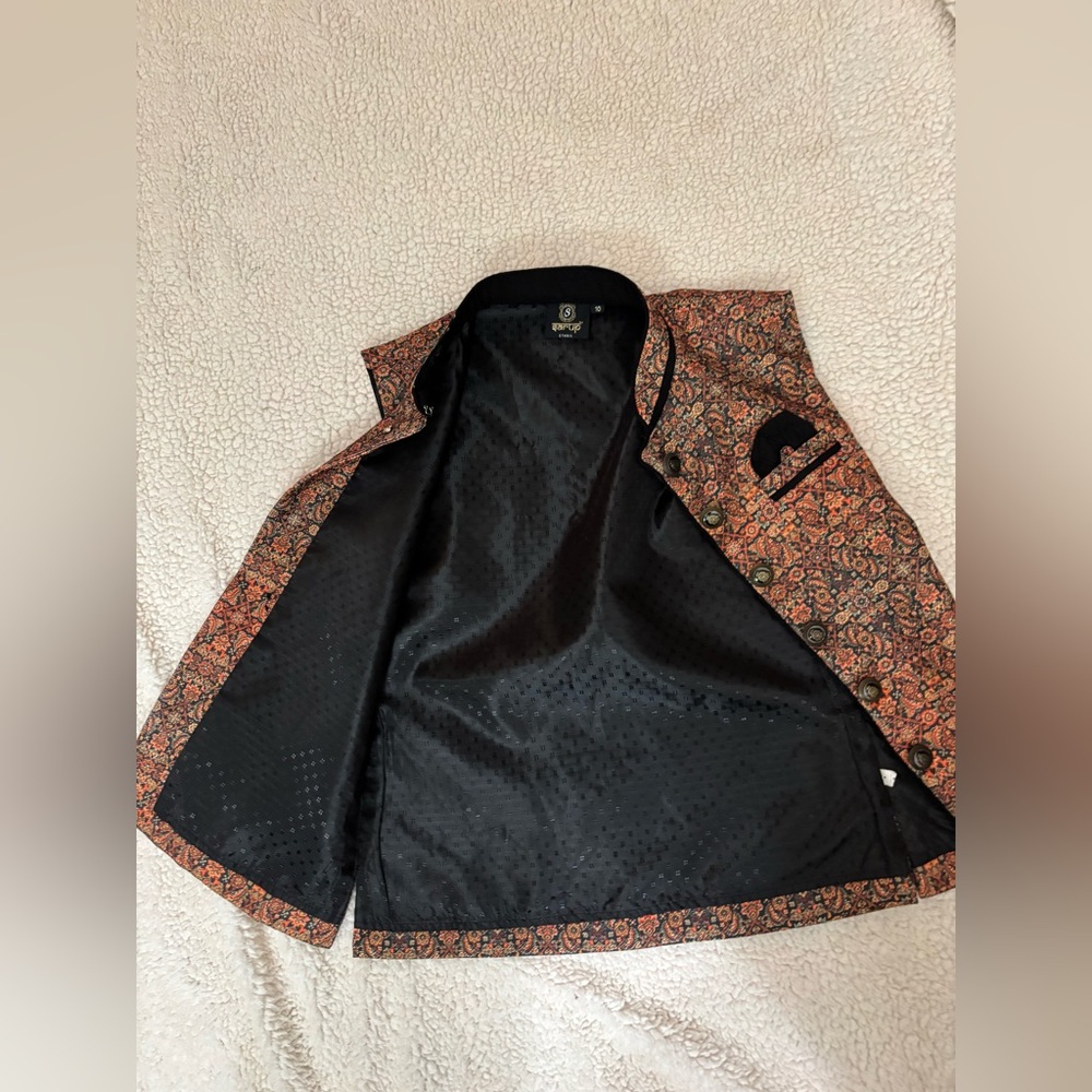 Stunning Orange & Black Sherwani Nehru Kids Vest - Picture 3 of 8
